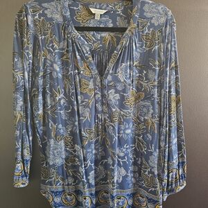Lucky Brand Blue and Gold Floral Blouse